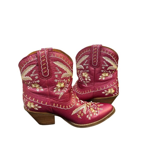 Dingo Embroidered Pink Ankle Western Boots Size 10 - Picture 5 of 8
